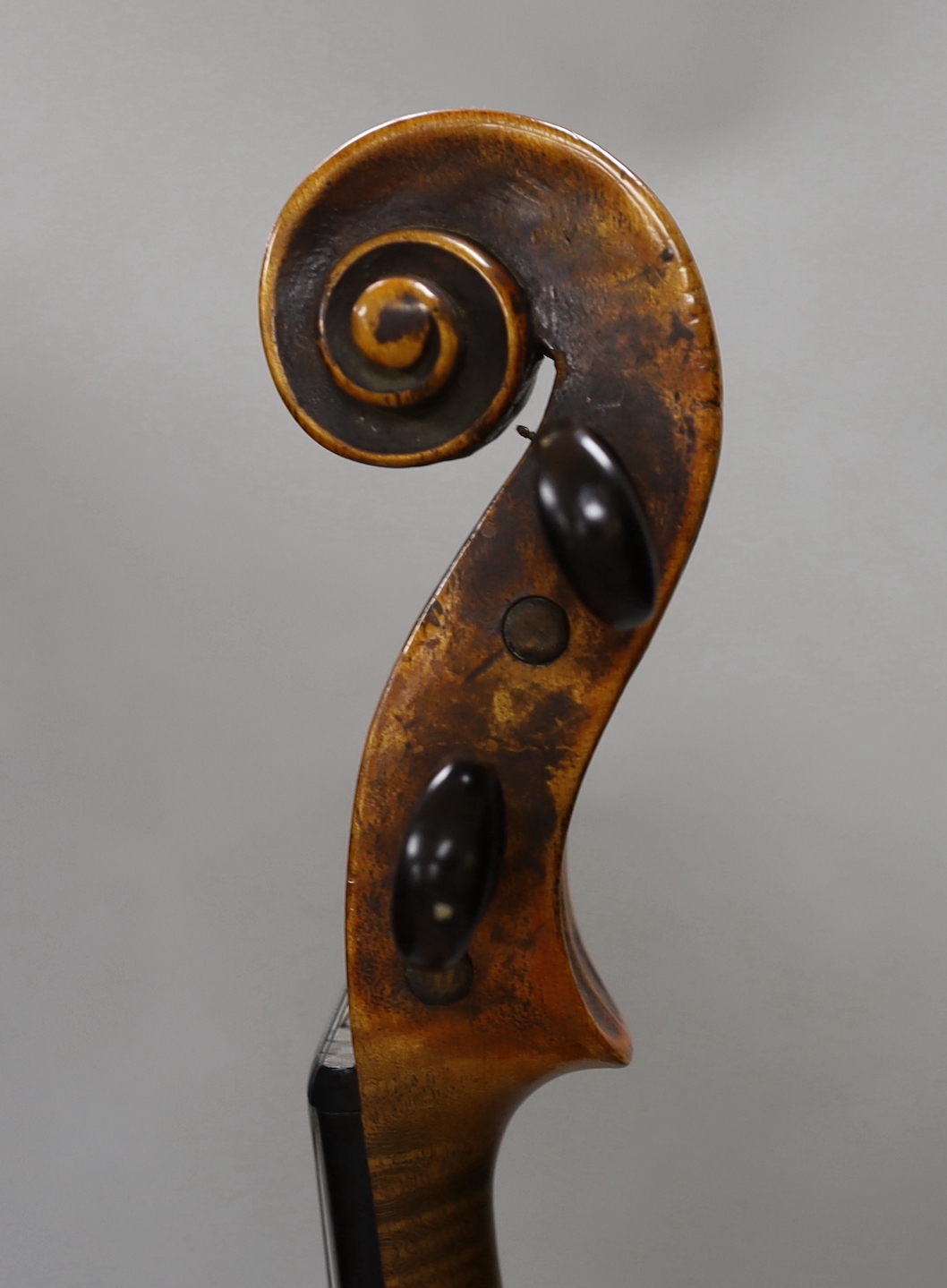 A Vuillaume violin with a bow, in case, back measures 36cm excl button